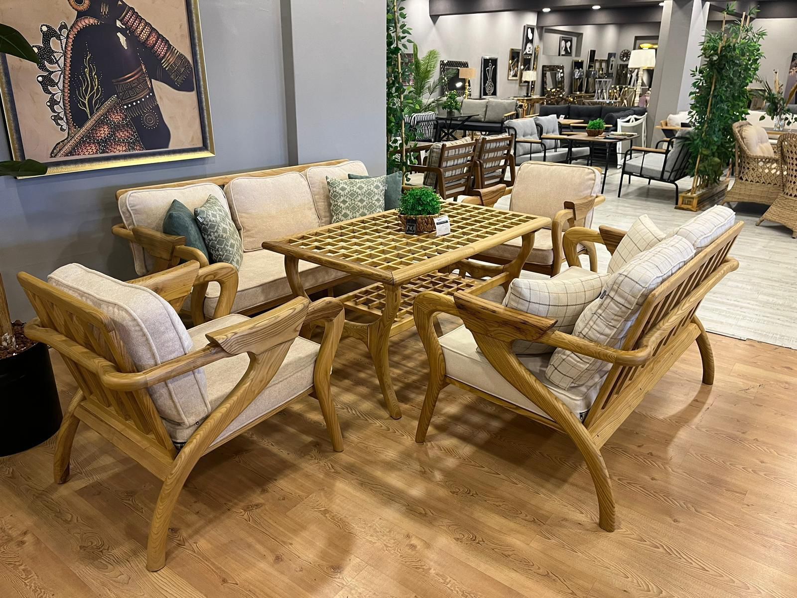 Ahşap Mobilya Takımı - Lidya Modeli (3'lü Koltuklu-4 Parça)