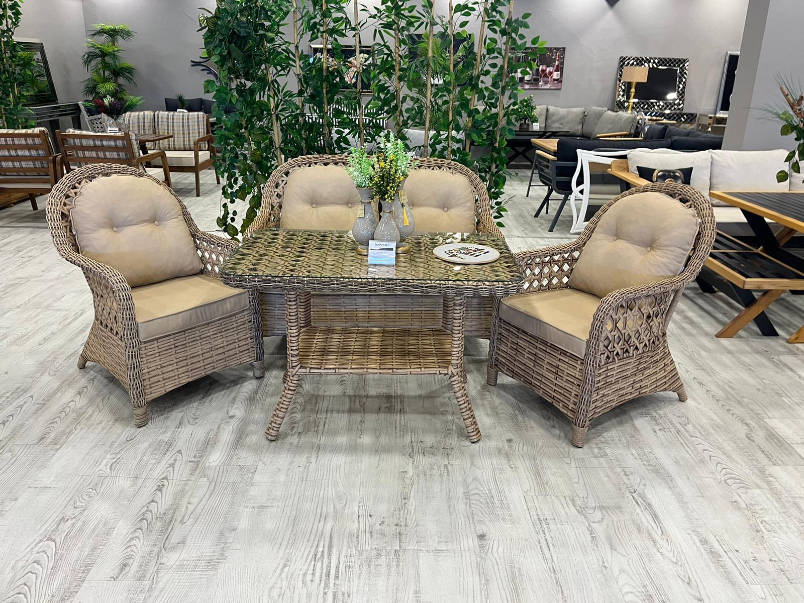 Rattan Bahçe Mobilyası - Mocha Modeli (2'li Koltuklu-4 Parça)