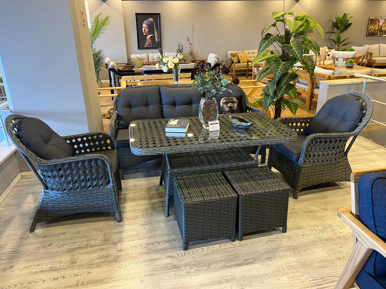 Rattan Bahçe Mobilyası - Mocha Modeli (3'lü Koltuklu-6 Parça)
