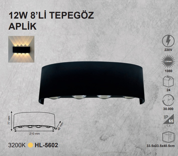 12W 8’li Çift Yönlü LED Duvar Apliği – Günışığı Işık Efekti, IP65 Dış Mekan Kullanımına Uygun