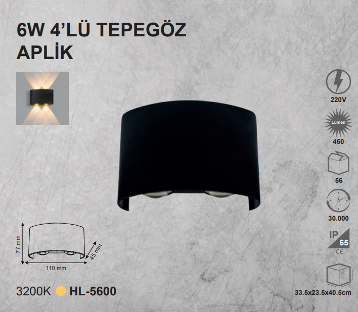 6W Çift Yönlü Işık Efektli Dış Mekan LED Duvar Apliği – Günışığı, IP65 Koruma