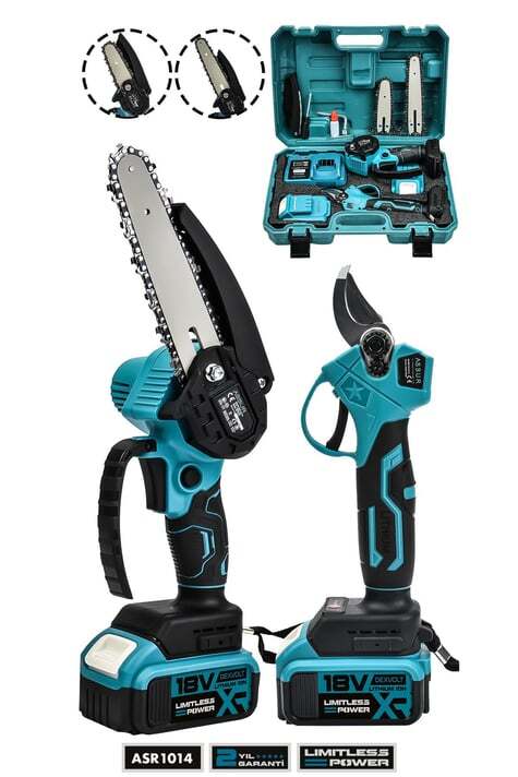 Assur 18V Çift Akülü Budama Seti – Çelik Şanzımanlı Dal Makası &amp; Şarjlı Testere (2’li Set)