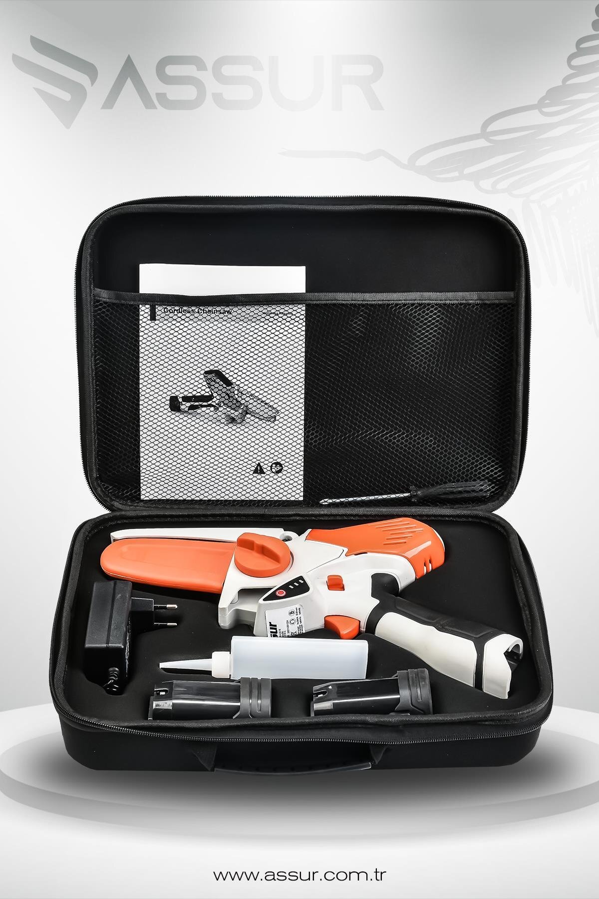 Assur 18V Çift Akülü Şarjlı Budama Testere – Ağaç, Odun ve Dal Kesme