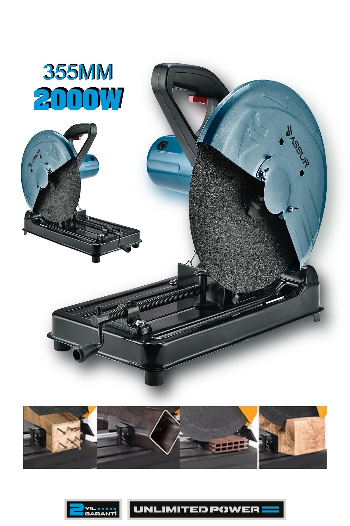 Assur 2000W Bakır Sargılı Metal Şanzımanlı 355 mm Profil ve Metal Kesme Makinesi