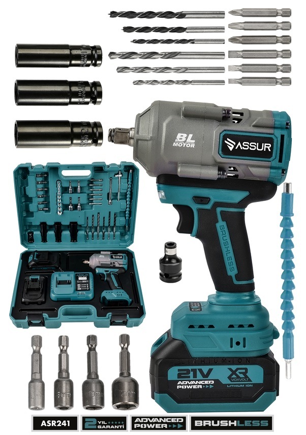 Assur 21V Çift Akülü Kömürsüz Darbeli Şarjlı Somun Sıkma &amp; Sökme Makinesi – 1100Nm Tork