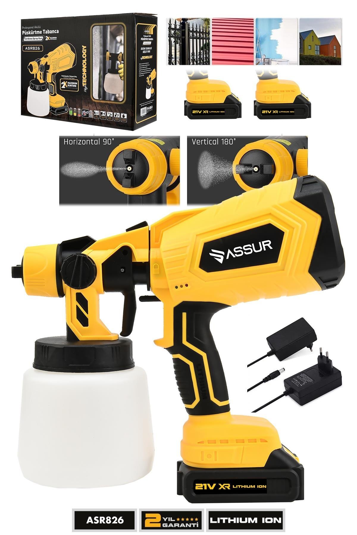 Assur Plus 21V Çift Akülü Şarjlı Boya Püskürtme Tabancası – 300 mm Vernik ve Sprey Makinesi