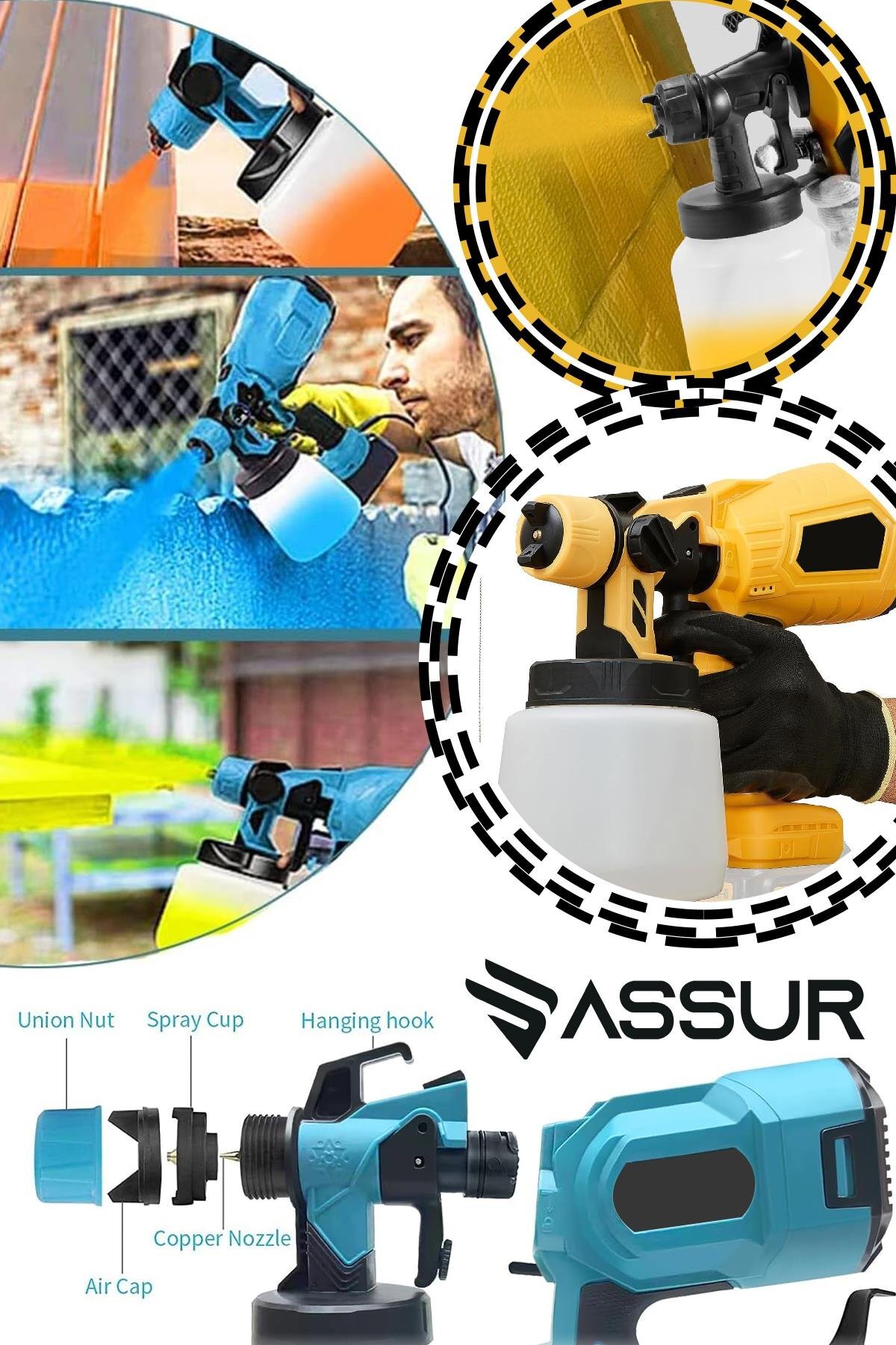 Assur Plus 21V Çift Akülü Şarjlı Boya Püskürtme Tabancası – 300 mm Vernik ve Sprey Makinesi