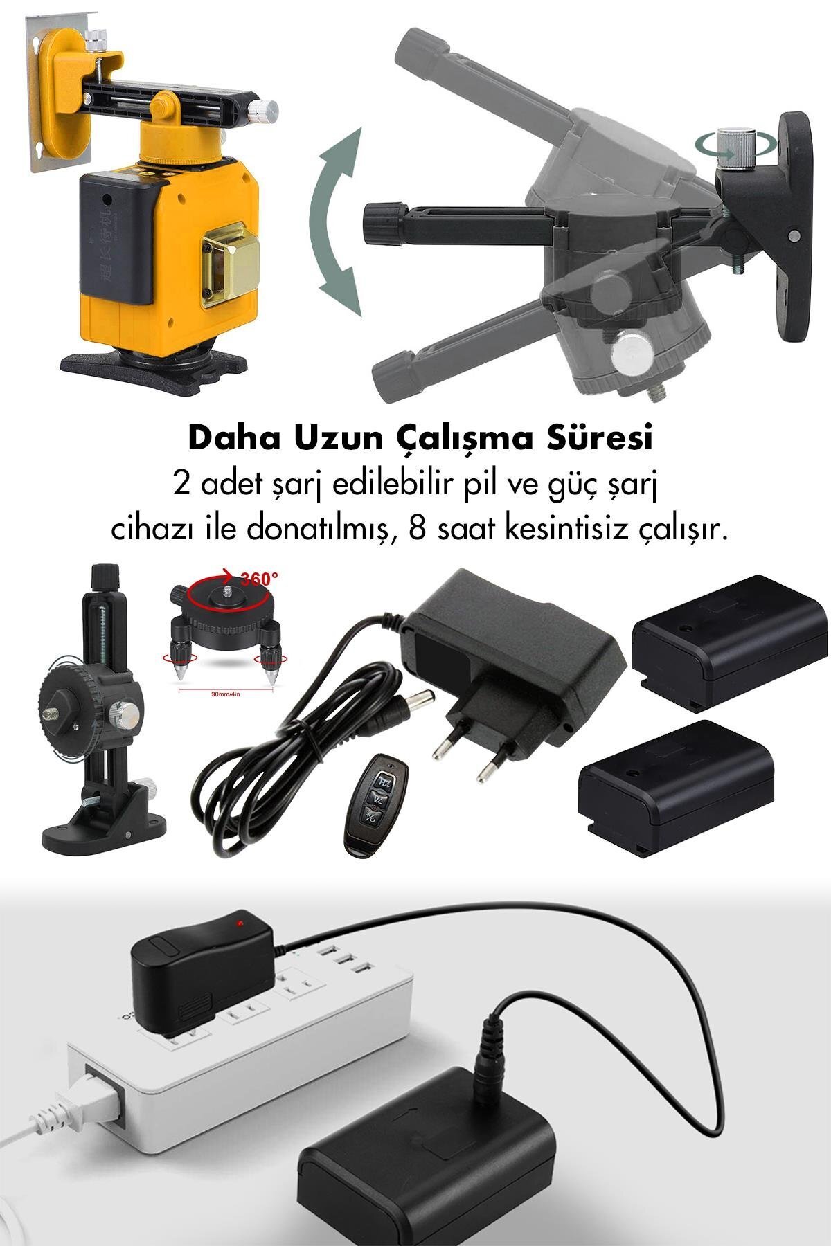 Assur Profesyonel 360° 16 Çizgi Lazer Metre – Otomatik Hizalamalı, Tripodlu, Yeşil Çizgili Akülü Cihaz