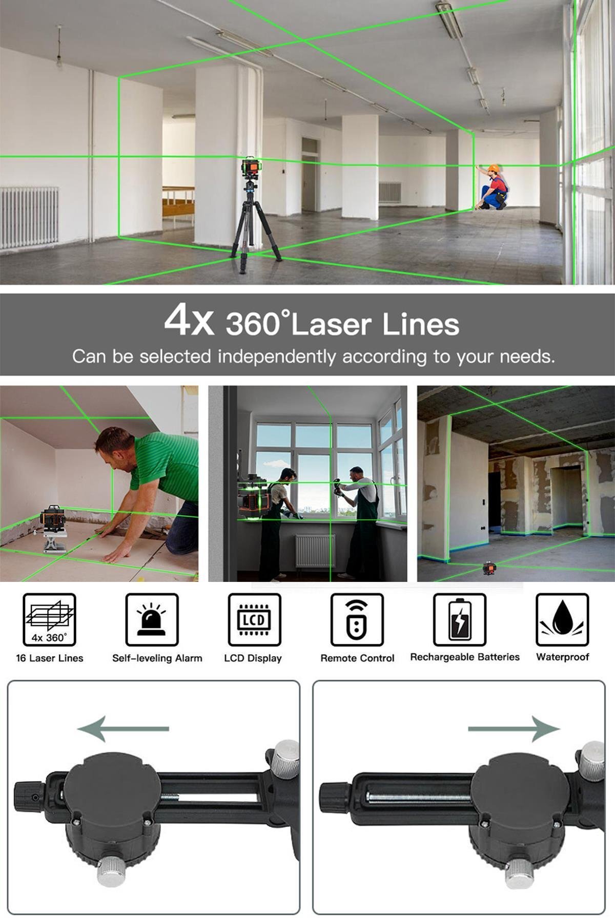 Assur Profesyonel 360° 16 Çizgi Lazer Metre – Otomatik Hizalamalı, Yeşil Çizgili, Akülü Hizalama Cihazı